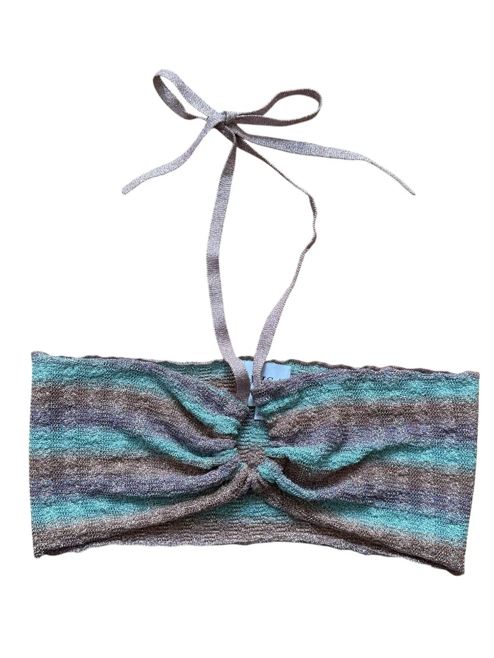 Misa Los Angeles Blanca Shimmer Knit Halter Top Size Medium Blue Combo $178 - Picture 4 of 16